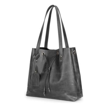 Imagem de Bolsa Feminina Sacola Espaçosa 100% Couro Legítimo - learsi, Preto