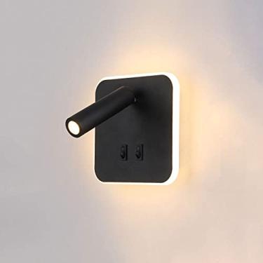 Imagem de Luminária de parede LED 330° ajustável para leitura, luminária de parede moderna e minimalista, luminária de parede quadrada giratória, luminárias de cabeceira para sala de estar, quarto (pr