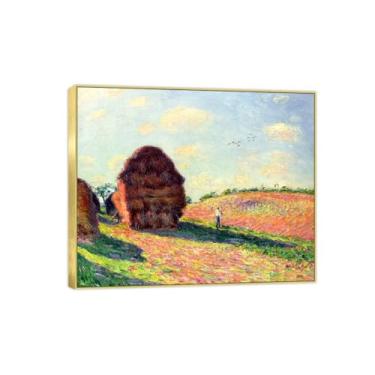 Imagem de BMZFYBS Impressão em tela famosa pintura - imagem de arte de parede de paisagem - palheiros-pôster com moldura dourada para decoração de casa 70 x 85 cm 27 x 33 pol