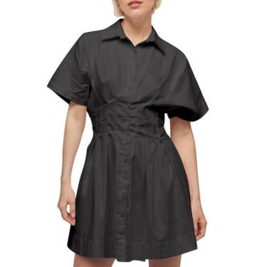 Imagem de Camiseta Dsewpaur feminina com botões na frente, plissada, listrada, p