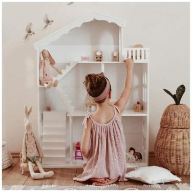 Imagem de Estante de Madeira e Casa de Bonecas para Armazenamento de Brinquedos com 3 Prateleiras para Crianças Acima de 3 Anos, YFDZONE, Branca