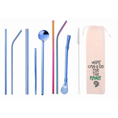 Imagem de Kit 10 em 1 - Canudos de Inox  - CAN.U.DO, Azul