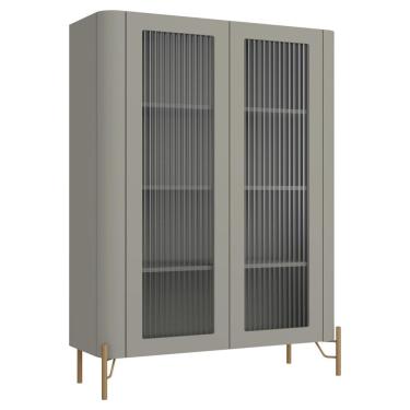 Imagem de Cristaleira Sala De Jantar 2 Portas Vidro Pés Industrial Dourado Naim I03 Grigio - Lyam Decor