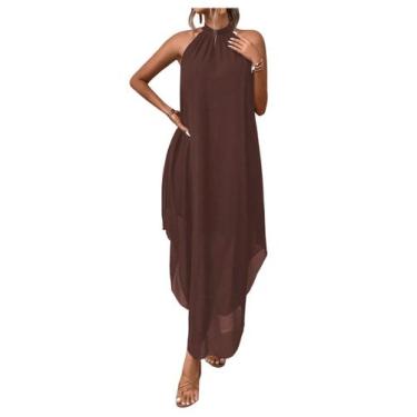 Imagem de Vestido Verdusa Halter sem mangas assimétrico Boho Maxi XL