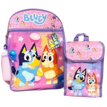 Imagem de Fast Forward Conjunto de 5 peças de mochila Bluey e bolsa de lanche combinando para volta às aulas com garrafa de água