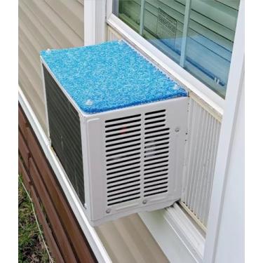 Imagem de Almofada de gotejamento de ar condicionado de 60 x 40 cm - almofada reutilizável e lavável para reduzir o ruído da chuva e bloquear folhas, à prova de gotejamento com design de ventilação (azul)