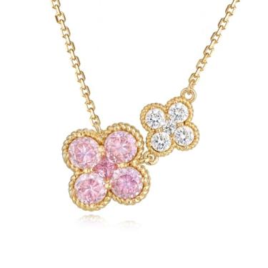 Imagem de LOLAR RAY Colar com pingente sedutor, banhado a ouro 14 K, com flor de ameixa dupla, com artesanato requintado, um presente de joia cativante para mulheres, Latão, Sem Pedra Preciosa