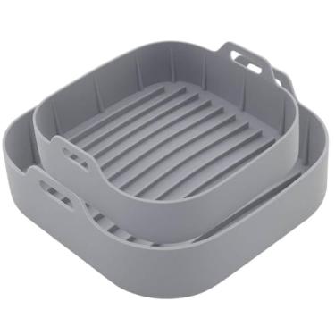 Imagem de Kit 2 Formas Quadradas de Silicone para Air Fryer Cinza P e M Lyor Reutilizável Carne Bolo Torta