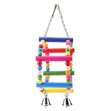 Imagem de Yctze Brinquedo de Balanço de Papagaio de Madeira - Design Suspenso e Em pé para Pássaros Pequenos e Médios Com Sinos para Engajamento e Exercício