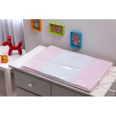 Imagem de Trocador para comoda de Bebê Rosa com Branco e Guippir Luxo Quarto beb