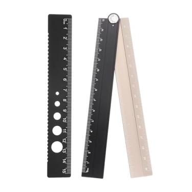 Imagem de Generic Kit de régua dobrável e reta 30/15 cm transferidor métrico de liga de alumínio régua de borda de onda angular dobrável com círculo oco para sala de aula em casa, escritório, preto-dourado