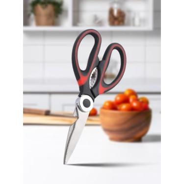 Imagem de Tesouras de cozinha premium para serviço pesado, ultra afiadas, de aço inoxidável, multifuncional, tesoura de cozinha para frango/aves/peixe/carne/legumes/ervas/churrasco (vermelho)
