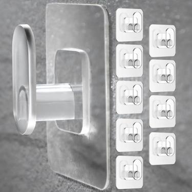 Imagem de Pacote com 10 ganchos adesivos para toalha – Ganchos resistentes para pendurar, comando transparente, sem danos, ganchos autoadesivos para paredes, banheiro, cozinha, ao ar livre, à prova d'água
