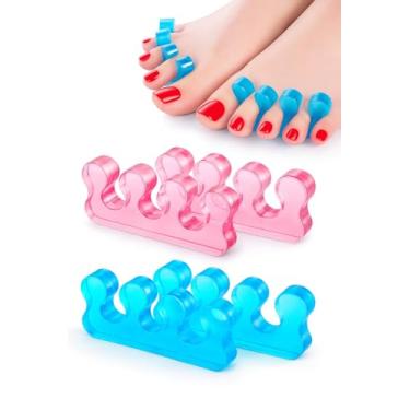 Imagem de 4 peças separadores de dedos para pedicure, espaçadores de dedo de gel macio para esmalte e pintura de unhas, divisórias reutilizáveis para salão de beleza e uso doméstico - rosa e azul