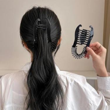 Imagem de 1 garfo de bloqueio de rabo de cavalo preto novo estilo de cabelo plástico banana clipe vertical versão coreana acessório ferramenta grampo de cabelo