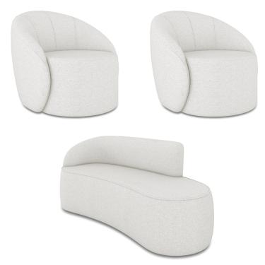 Imagem de Sofá 3 Lugares Orgânico 180cm Morgan e 2 Poltronas Lua Linho Cinza D03 - D'Rossi