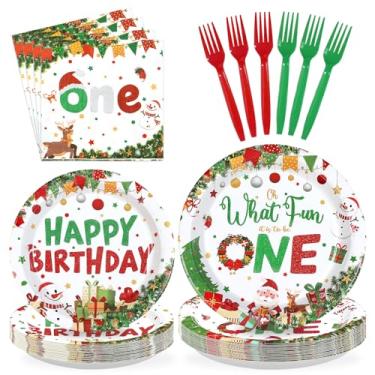Imagem de 96 peças de artigos de Natal para festa de 1º aniversário, Oh, que divertido é ser um prato e guardanapo, conjunto de utensílios de mesa descartáveis para crianças, feliz aniversário, decorações de