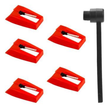 Imagem de 5 agulhas para toca-discos, reposição para toca-discos com escova de limpeza para toca-discos Victrola, 1byone, Crosley, ION, Jensen LP, toca-discos de vinil