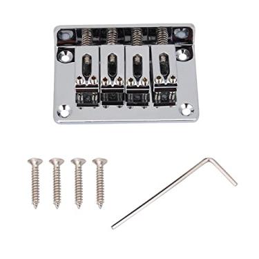 Imagem de ZJchao Ponte de Guitarra de 4 Cordas, Ponte Hardtail de Guitarra Peças de Reposição de Fixa de 4 Cordas para Elétricas Cigarbox Baixo Ukulele (Prata)