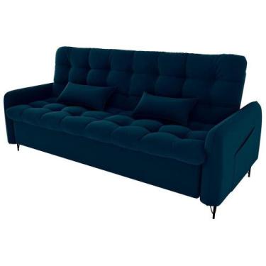 Imagem de Sofa Cama 2 Lugares 200cm Pillar Veludo E403 Azul Milani Store Azul - 