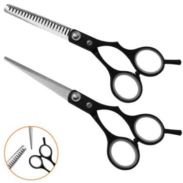 Imagem de Kit Tesoura Profissional Dentada Reta Cabeleireiro Barbeiro - DS, Pret