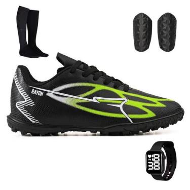 Imagem de Kit com Chuteira Sintético + Meião + Caneleira e Relógio - Light, Azul