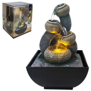 Imagem de Fonte de Água Decorativa Vasos 3 Quedas com LED Casal Real Bivolt - NE