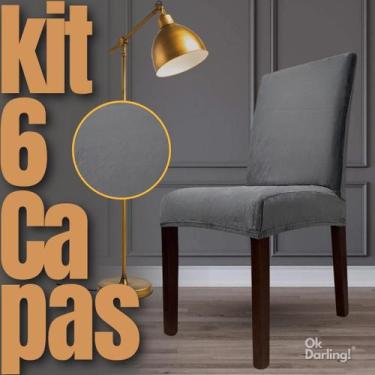 Imagem de Kit 6 Capas de Cadeira Linha Premium Suede - Cinza - OK Darling