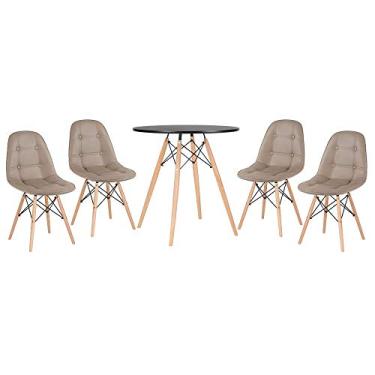 Imagem de Loft7, Kit - Mesa Eames 70 cm preto + 4 cadeiras estofadas Botonê nude