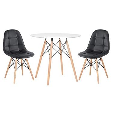 Imagem de Loft7, Kit Mesa redonda Eames 80 cm branco + 2 cadeiras estofadas Eiffel Botonê Preto