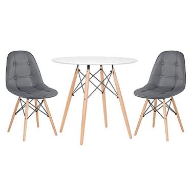 Imagem de Loft7, Kit Mesa Eames 80 cm branco + 2 cadeiras Eames Botonê cinza escuro