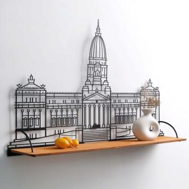 Imagem de Prateleira de metal de madeira – Prateleira flutuante de ferro para parede – Prateleira decorativa de armazenamento para livros, plantas e decoração de casa – Montado na parede (Budapeste Preto)