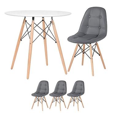 Imagem de Loft7, Kit Mesa Eames 80 cm branco + 3 cadeiras Eames Botonê cinza escuro