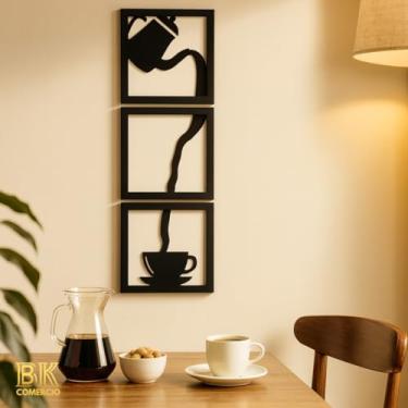Imagem de Kit 3 Quadros Decorativos Cantinho do Café Preto 16x50cm Design Minimalista, Fixação com Fita Dupla Face, Estilo Moderno para Cozinha e Área Gourmet