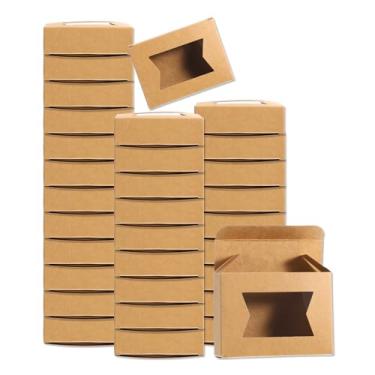 Imagem de 32 caixas de embalagem de sabonete, 7 x 9 x 3,8 cm, caixa de sabão Kraft com janela, caixa de presente para presente, caixa de presente para padaria, embalagem de doces, exibição de joias (formato