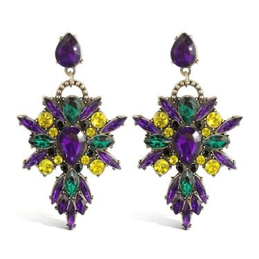 Imagem de Brincos de candelabro roxo para mulheres, brincos de Mardi Gras, brincos grandes com strass, Large, Zinco, Sem pedra preciosa