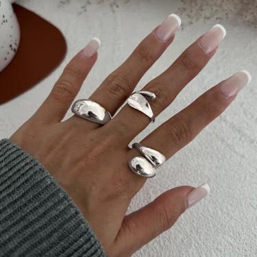 Imagem de Conjunto de anéis de ouro vintage geométrico oco líquido abstrato ajustável para mulheres, casual, festival, joias country, show, moda, moda outono, Latão, Sem pedra preciosa