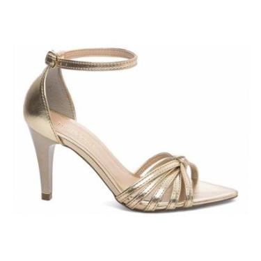 Imagem de Sandália Feminina Salto Médio Fino Metalizado Ouro Light Torricella AVS 2057B-Feminino