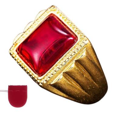 Imagem de Anel Masculino Dourado Pedra Vermelha Banhado Regulável - Pjk store