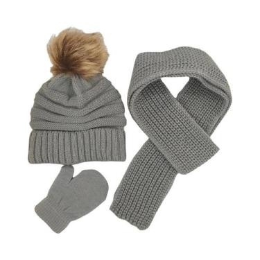 Imagem de Conjunto De Gorro, Cachecol E Luvas De Inverno Para Meninos E Meninas,