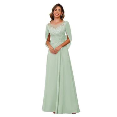 Imagem de Vestido de mãe RUMUGUYA, moda, gola redonda, chiffon verde sálvia