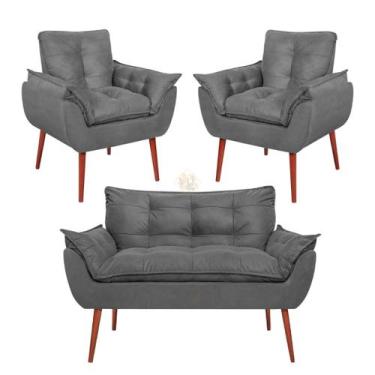 Imagem de Kit Namoradeira Decorativa 2 Poltronas Decorativas Vit Decor Suede Beg