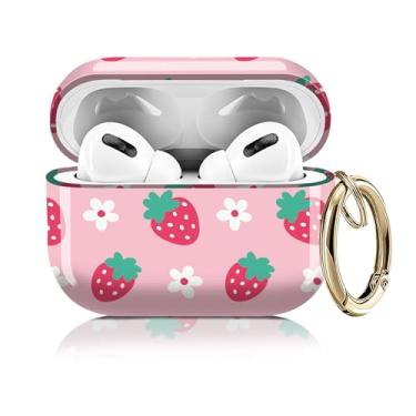 Imagem de Capa compatível com AirPod Pro 2ª/1ª geração 2023/2022/2019, capas fofas com chaveiro dourado para Air Pod Pro 2 e 1, para homens, mulheres e meninas (flores de morango)