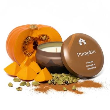 Imagem de Bluecorn Vela perfumada aromática, abóbora, cardamomo e canela, cera de coco vegana, velas de Natal de queima limpa e de longa duração, vela de outono para decoração de casa, presentes de Natal, feito