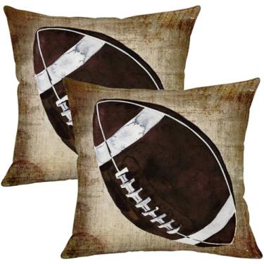 Imagem de Puacino Conjunto de 2 capas de almofada de rúgbi, 45,7 x 45,7 cm, estampa vintage de futebol americano, rústica, grunge, jogo e bola, decoração para sofá, sala de jogos