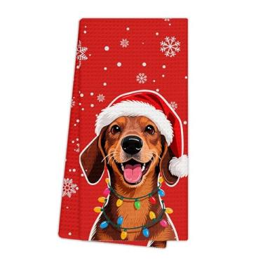 Imagem de EGBTL Toalhas de cozinha de Dachshund de Natal, presentes de Dachshund Doxie para mulheres, toalhas de mão para decoração de banheiro, presentes de cachorro Weiner, panos de prato para cozinha