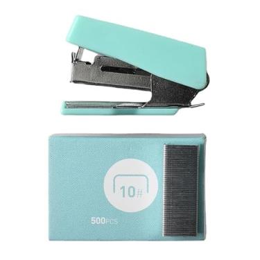 Imagem de Mini conjunto de grampeador portátil criativo escritório grampeador de mesa com grampos para uso escolar de escritório metal plástico 39x27x15mm (Verde)