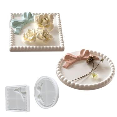 Imagem de SWUAVD Moldes para bandeja de silicone com laço, 2 peças, bandeja de silicone, molde de resina para exibição DIY, placa de joias, suporte de vela, saboneteira, decoração de casa, molde de tábua de