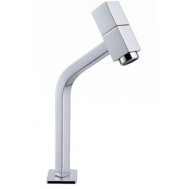 Imagem de Torneira bica alta quadrada metal cromada brilhante 45 graus bancada acionamento 1/4 de volta lavatório banheiro lavabo