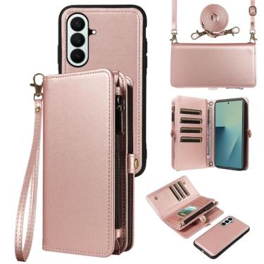 Imagem de Asuwish Capa carteira transversal para Samsung Galaxy Z Fold 7 5G 2025 magnética destacável couro PU capa de telefone porta-cartões flip zíper alça bolsa ZFold7 Z7 G Fold7 ZFold 7Z feminino ouro rosa